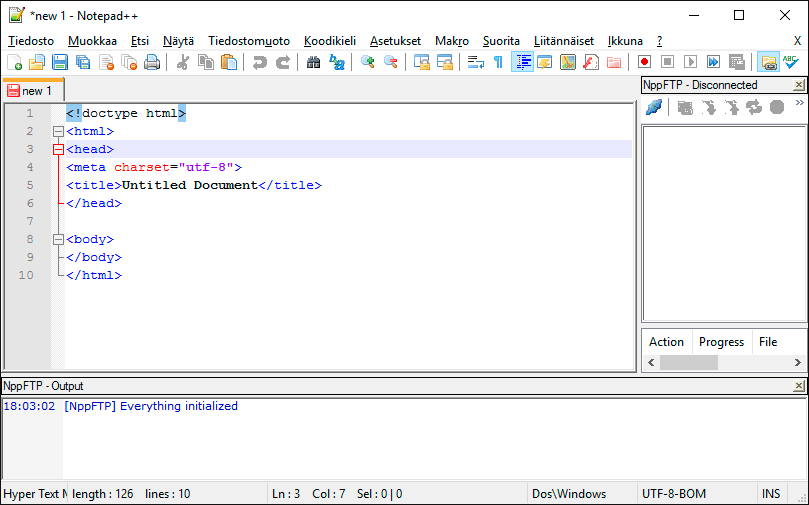 Kuva Notepad ++ editorista